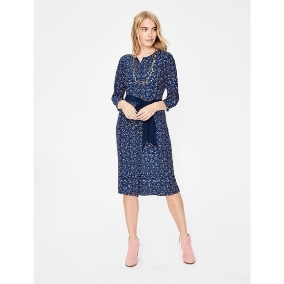 Boden Blue Cobalt Starry Ottilie Dress Waist Tie dress‎ 10L GUC - Picture 2 of 16